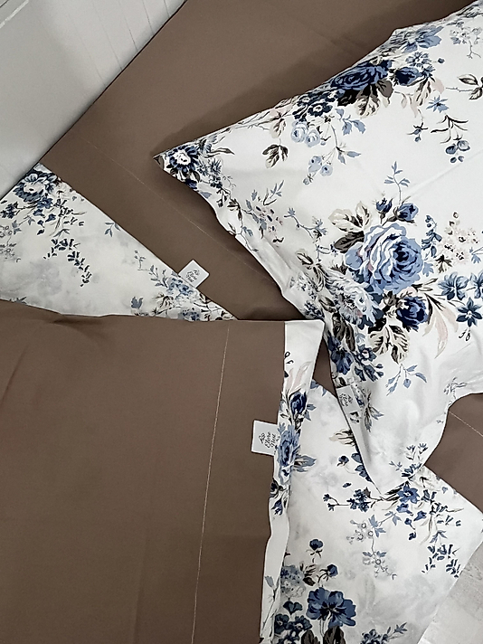 Elorenest Bicolor Mavi Çiçekli Kahverengi Çift Kişilik Nevresim Takımı