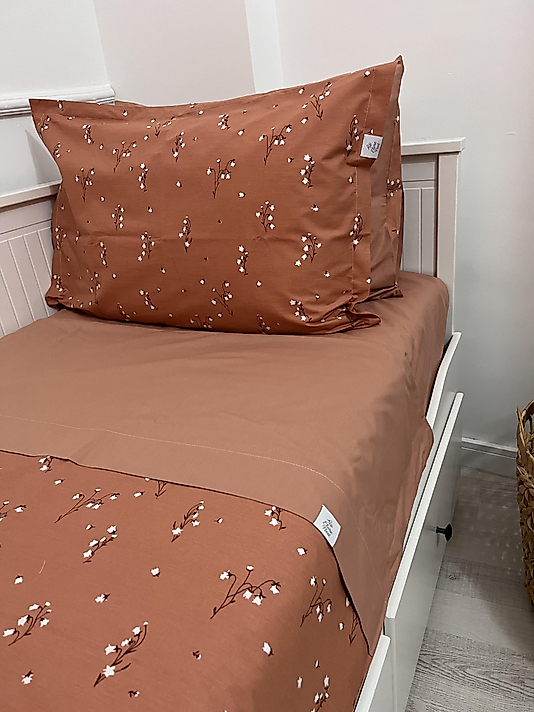Elorenest Bicolor Tarçın Minik Çiçekli Çift Kişilik Nevresim Takımı