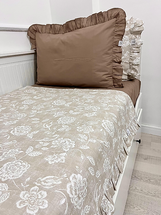 Elorenest Tek Kişilik Fırfırlı Kahve Vizon Kuşlu Nevresim Takımı