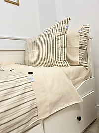 Elorenest natural Bicolor krem gri çizgili çift kişilik nevresim takımı