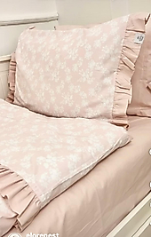 Elorenest fırfırlı pembe beyaz tek kişilik nevresim takımı