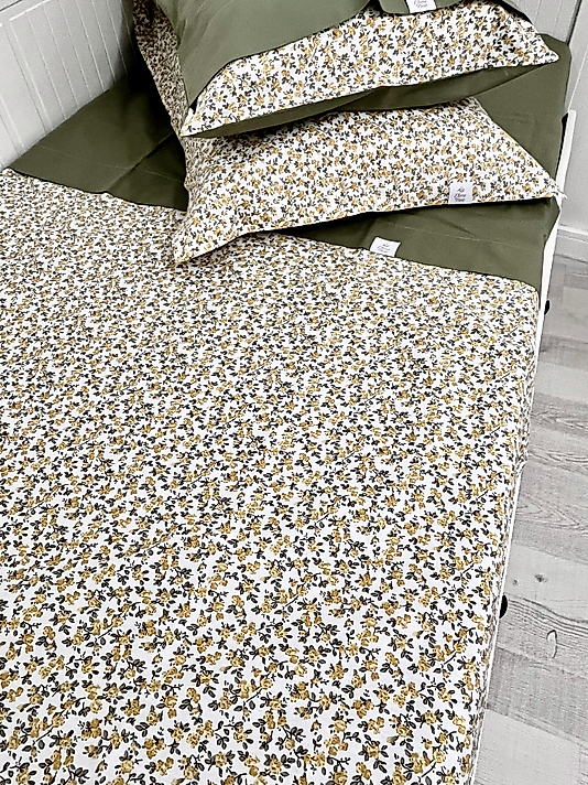 Elorenest Bicolor Yeşil Minik Çiçekli Çift Kişilik Nevresim Takımı