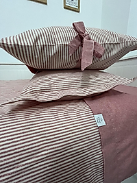 Elorenest Natural Bicolor Kırmızı Çizgili Çift Kişilik Nevresim Takımı