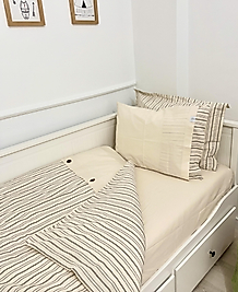 Elorenest natural Bicolor krem gri çizgili çift kişilik nevresim takımı