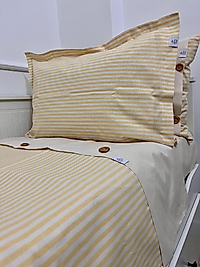 Elorenest natural Bicolor satı krem çizgili çift kişilik nevresim takımı