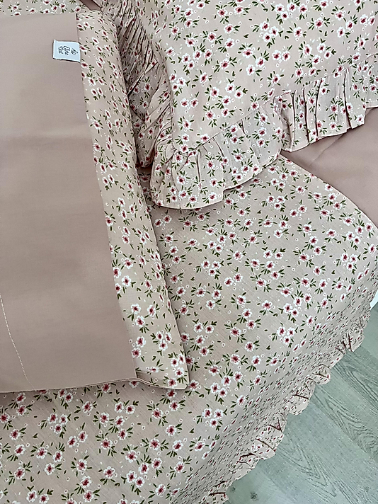 Elorenest Fırfırlı Pudra Pembesi Çiçekli Çift Kişilik Nevresim Takımı