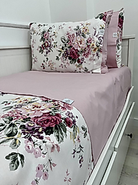 Elorenest Bicolor pembe çiçekli çift kişilik nevresim takımı