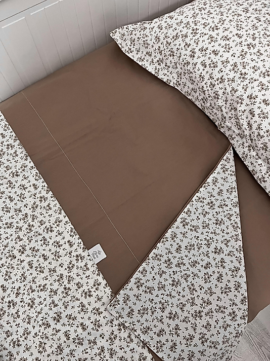 Elorenest Bicolor Kahverengi Minik Çiçekli Çift Kişilik Nevresim Takımı
