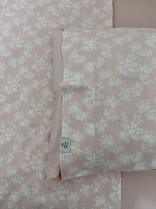 Elorenest Fırfırlı Pembe Beyaz Çiçekli Çift Kişilik Nevresim Takımı