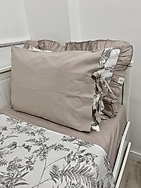 Elorenest fırfırlı taş gri dallı çift kişilik nevresim takımı