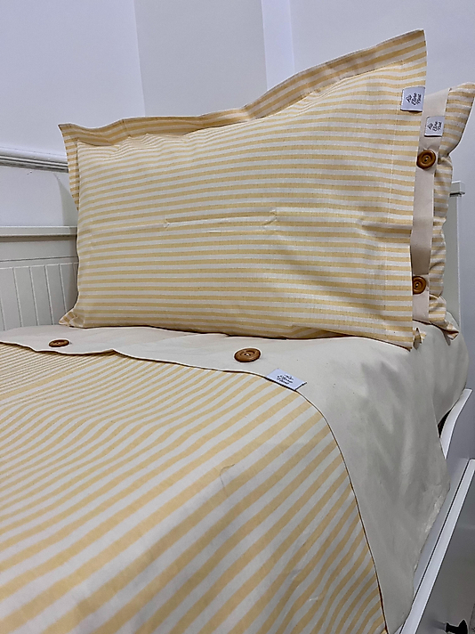 Elorenest Natural Bicolor Saten Krem Çizgili Çift Kişilik Nevresim Takımı