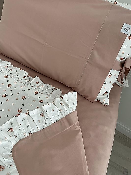 Elorenest Fırfırlı Pembe Çıtı Pıtı Çift Kişilik Nevresim Takımı