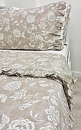 Elorenest tek kişilik fırfırlı vizon beyaz kuşlu nevresim takımı
