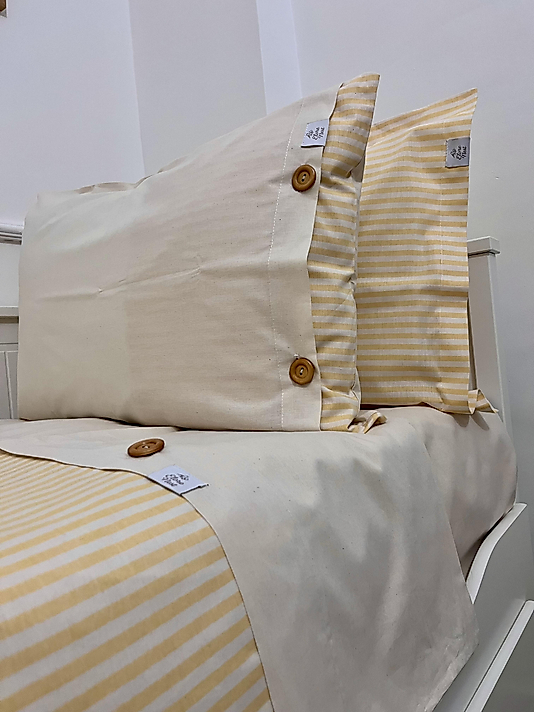 Elorenest Natural Bicolor Saten Krem Çizgili Çift Kişilik Nevresim Takımı