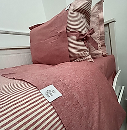 Elorenest Natural Bicolor Kırmızı Çizgili Çift Kişilik Nevresim Takımı
