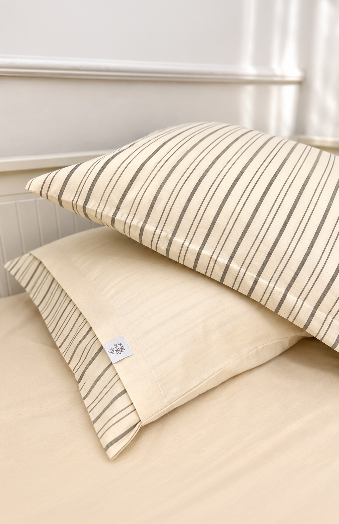 Elorenest Natural Bicolor Krem Gri Çizgili Çift Kişilik Nevresim Takımı